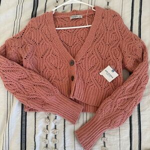 Arizona Jean Company Cropped Cable Knit Cardigan - Dusty Rose